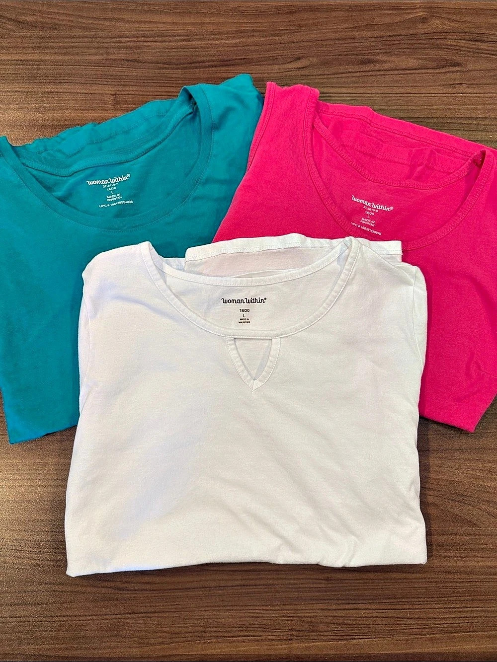 LOT OF 3 Woman Within Short Sleeve Tee Set Blue & Pink Large